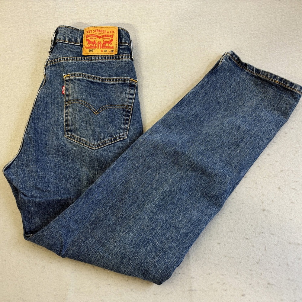 Levis 505 Regular Fit Jeans Mens 32/32 Blue Gorpcore Straight Denim Dark Wash